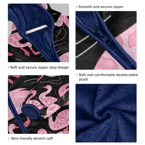 Pink Geese on Black Background Toddler Fleece Jacket Girl Boys Hooded Fleece Jacket Coat Warm Outwear Zip-up 3-10T3