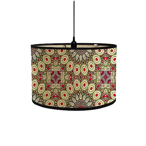 Morbuy Mandala Lampshade for Table, Wall, Bedside and Floor Lamps - Bohemian Exotic Print Drum Ceiling Shade, Bamboo Home Decorative Pendant (Green)