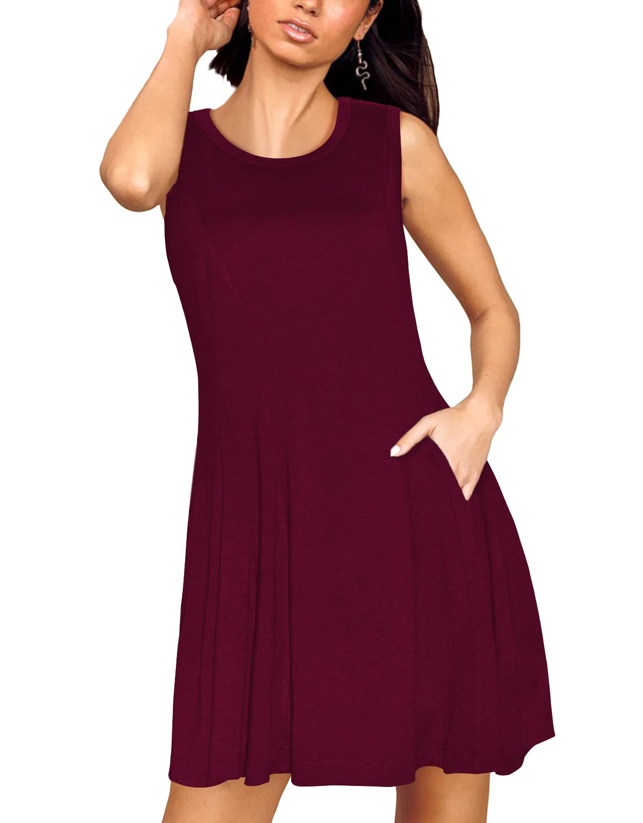 AOOKSMERY Women's Casual Summer T Shirt Dress with Pockets Beach Cover Up Sundress Swing Pleated Tank Dresses for Women