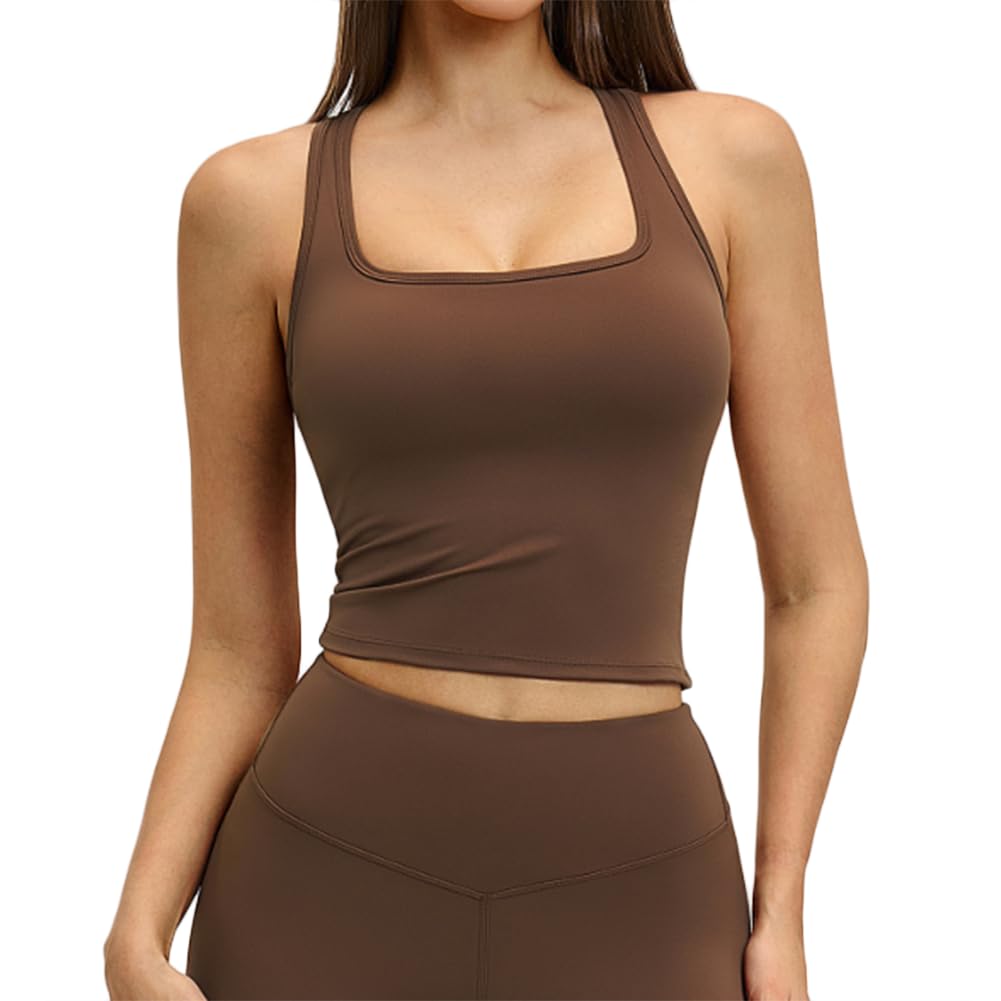JPXJGT Women's Breathable Yoga Sports Tank Top Quick Drying Leisure Running Fitness Yoga Clothing(Size:S,Color:Brown)