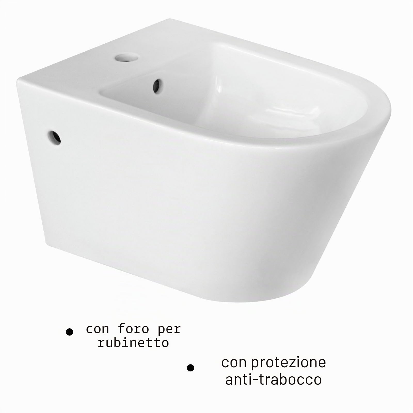 Bidet da parete con foro per rubinetto e troppopieno, bagno in ceramica bianca, bidet senza bordo, 525 x 365 x 300 mm, per bagno in ceramica bianca