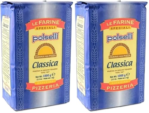 POLSELLI Classica, Type 00 Double Zero Flour, All Natural for Pizza, Bread, Pasta, and Baking, 1 kg (2.2 lbs) (Pack of 2)
