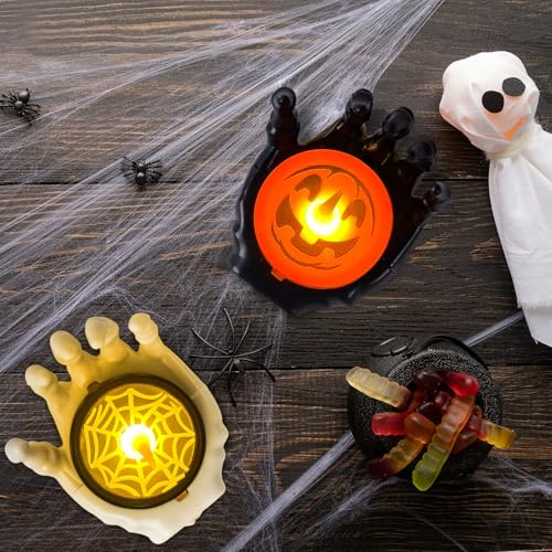 Image of YBB 12Pcs Halloween Skeleton Hands Candle Tea Lights, Novelty LED Flameless Skull Ghost Hand Lamps for Halloween Party Table Home Spooky Decor