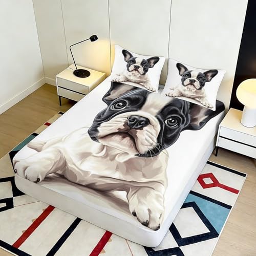 Drap housse microfibre douce bouledogue français avec impression 3D relief - 5