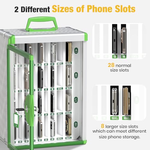 Image of Glosen 36 Slots Cell Phone Storage Locker for Classroom, Portable Phone Locker with Key Lock & Handle, Wall Mounted Phone Lock Box for Office & School, Fits Most Smartphones (Green, 36 Slots)