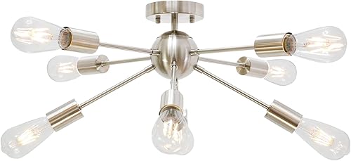 BONLICHT Contemporánea Lámpara de Techo Sputnik de 8 Luces en Níquel Cepillo, Montura Semiempotrada en Superficie, Lámpara de Techo Moderna, Lámpara