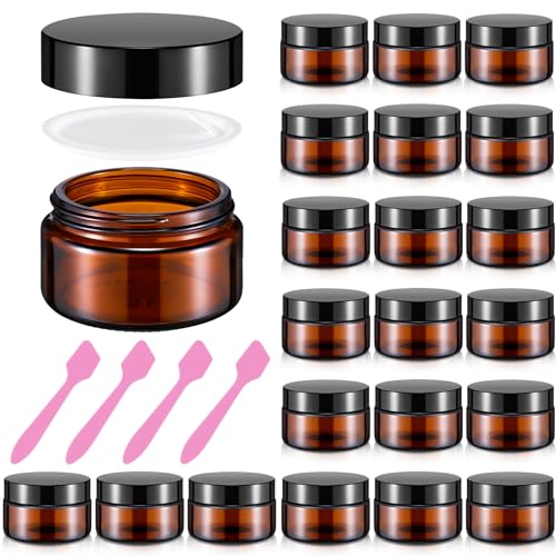 Honeydak 24 Pack 0.7oz Amber Glass Jars with Lids, Glass Cosmetic Jars, Reusable Empty Round Cosmetic Container for Creams and Ointments(Amber)
