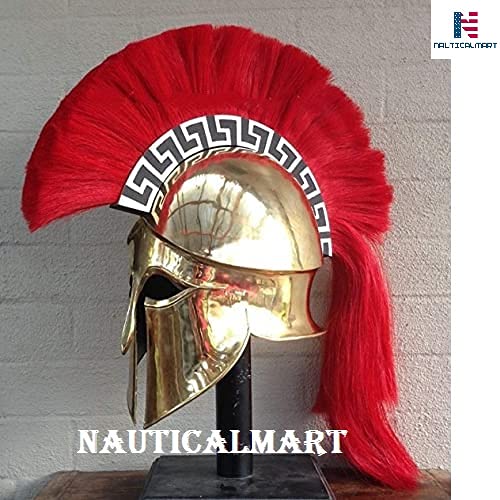 Nautical-Mart Medieval Greek Corinthian Helmet with Red Plume Brass & Copper Coated 18 Gauge (Brass Coated)