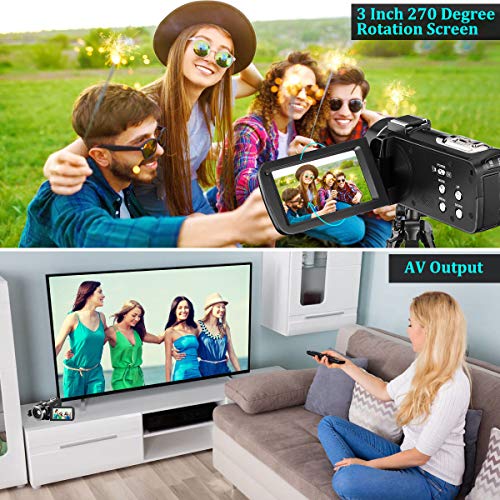 Video Camera Camcorder, Aasonida Digital YouTube Vlogging Camera Full HD 1080P 24MP 3.0 Inch 270 Degree Rotation Screen 16X Digital Zoom Webcam Recorder with 2 Batteries - Thumbnail 5