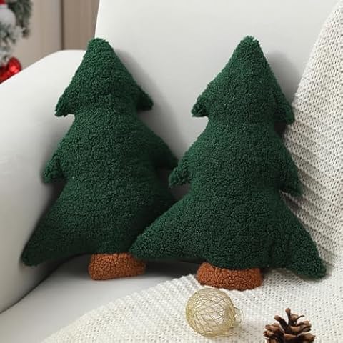 Allorry Christmas Pillows,Christmas Tree Pillow Set of 2 Cute Xmas Tree Shaped Plush Pillow Stuffed Christmas Decor for Party Home Sofa Cushion Bed Decorations(12.2 Inch) WL-006B Cover