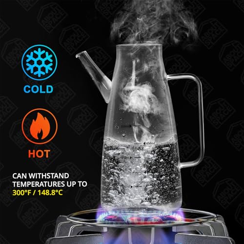 Image of ABOUT SPACE Glass Oil Dispenser 750 ml with Stainless Steel Cap, Silicone Base, Measurement, Drip-proof Hawk with Dust Cap, Leak-proof Oil Bottle for Kitchen, Upto 300F Easy to Refill Oil Container