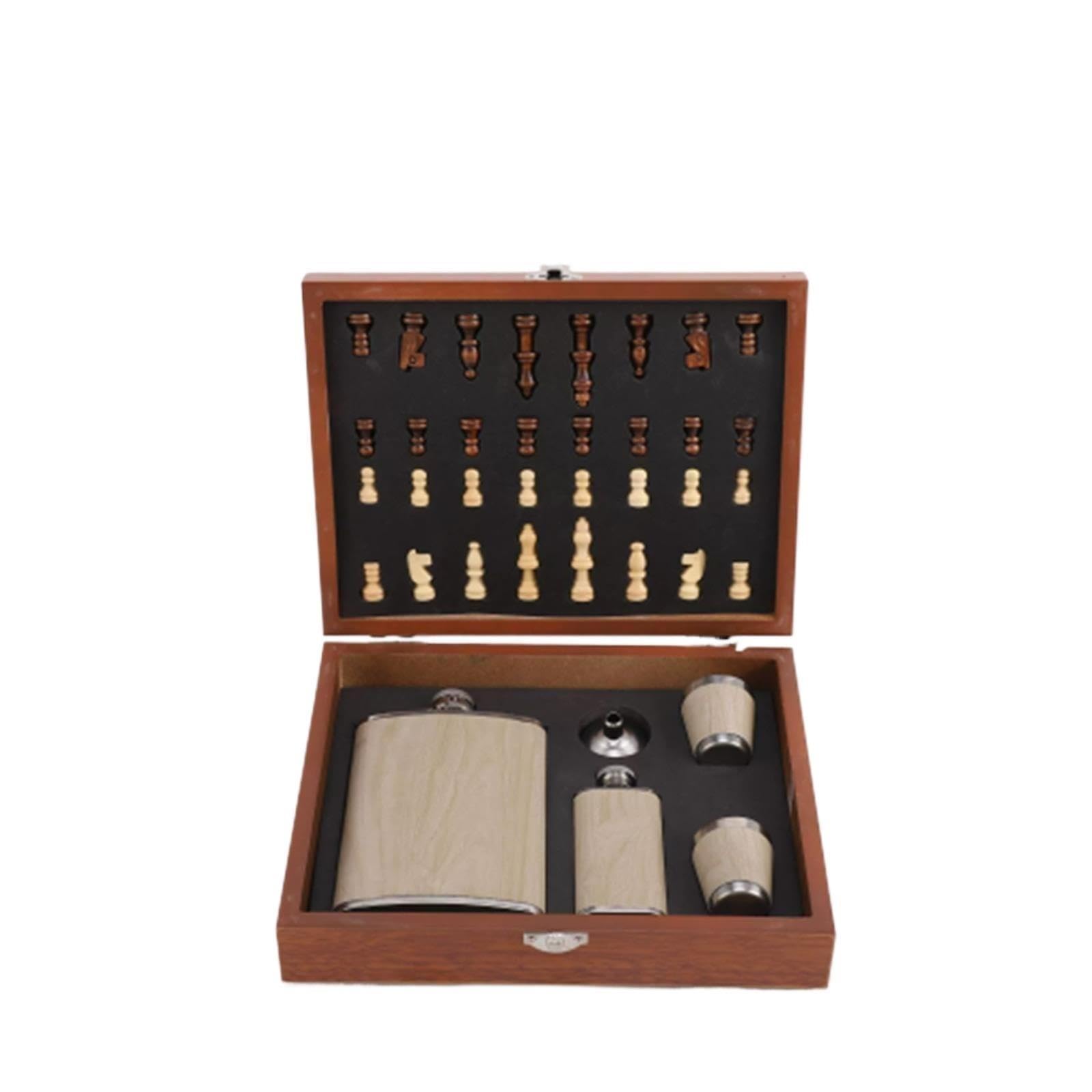 Kit imbuto portatile for tazze da whisky con scacchi in legno
