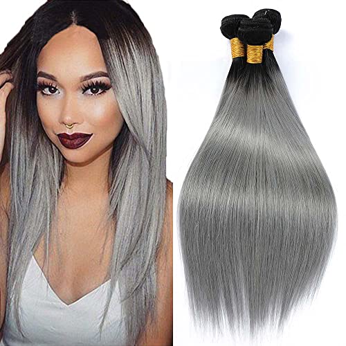 1B Grey Straight Bundles Ombre Human Hair Bundles...