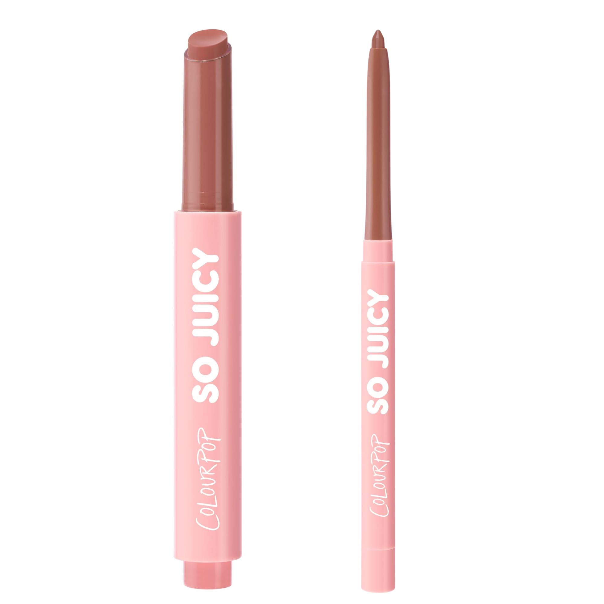 ColourPop So Juicy Plumping Lip Gloss Balm Vacay Mode (0.07 oz) + So Juicy Plumping Lip Liner Westwood (0.01 oz), Peptide & Ceramide Lip Set for Shine, Shape & Hydration