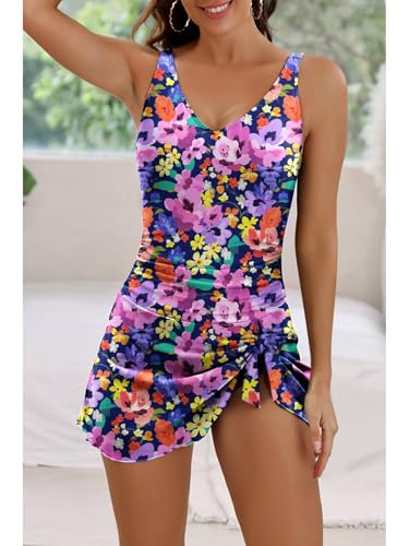 Image of Aidonger One Piece Swim Dress Swimsuits for Women Tummy Control Swimdress Skirt Bathing Suit