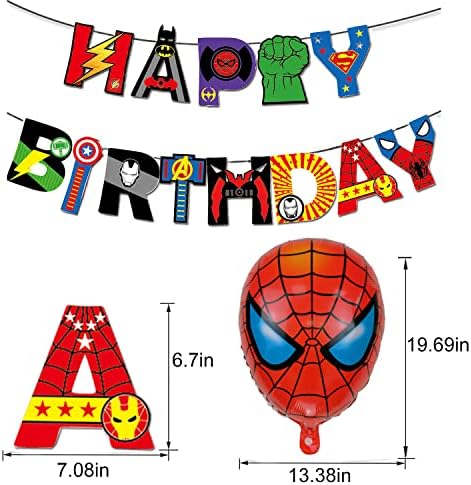 Superhero Party Decorations Avenger Party Supplies - Happy Birthday Banner Super hero Large Foil Balloons Cake Topper for Kid's Boys, girls Superhero Themem Party Decor Supplies (D)