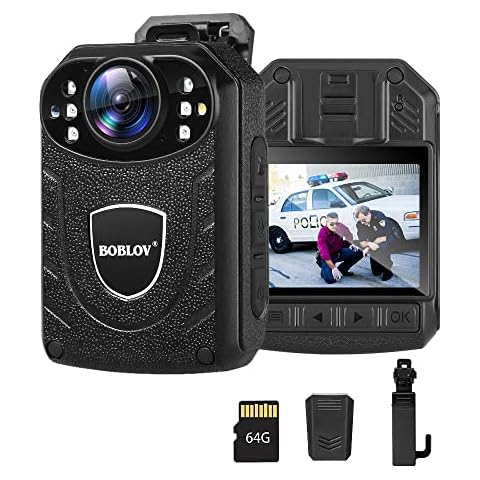 BOBLOV Police Body Camera with 64GB Memory Card, KJ21 1296P Bodycam for Security, Walking Pets, Personal Body Worn Camera with Audio and Night Vision, 2850 mAh Battery, Support Memory Expand Max128GB Cover
