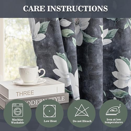 Image of MYSKY HOME Floor to Ceiling Floral Blackout Curtains 108 Inches Long 2 Panels Set Black Out Thermal Insulated Energy Efficient Spring Flower Printed Grommet Drapes, Pack-2, 52 inchW Each Panel, Deep Grey