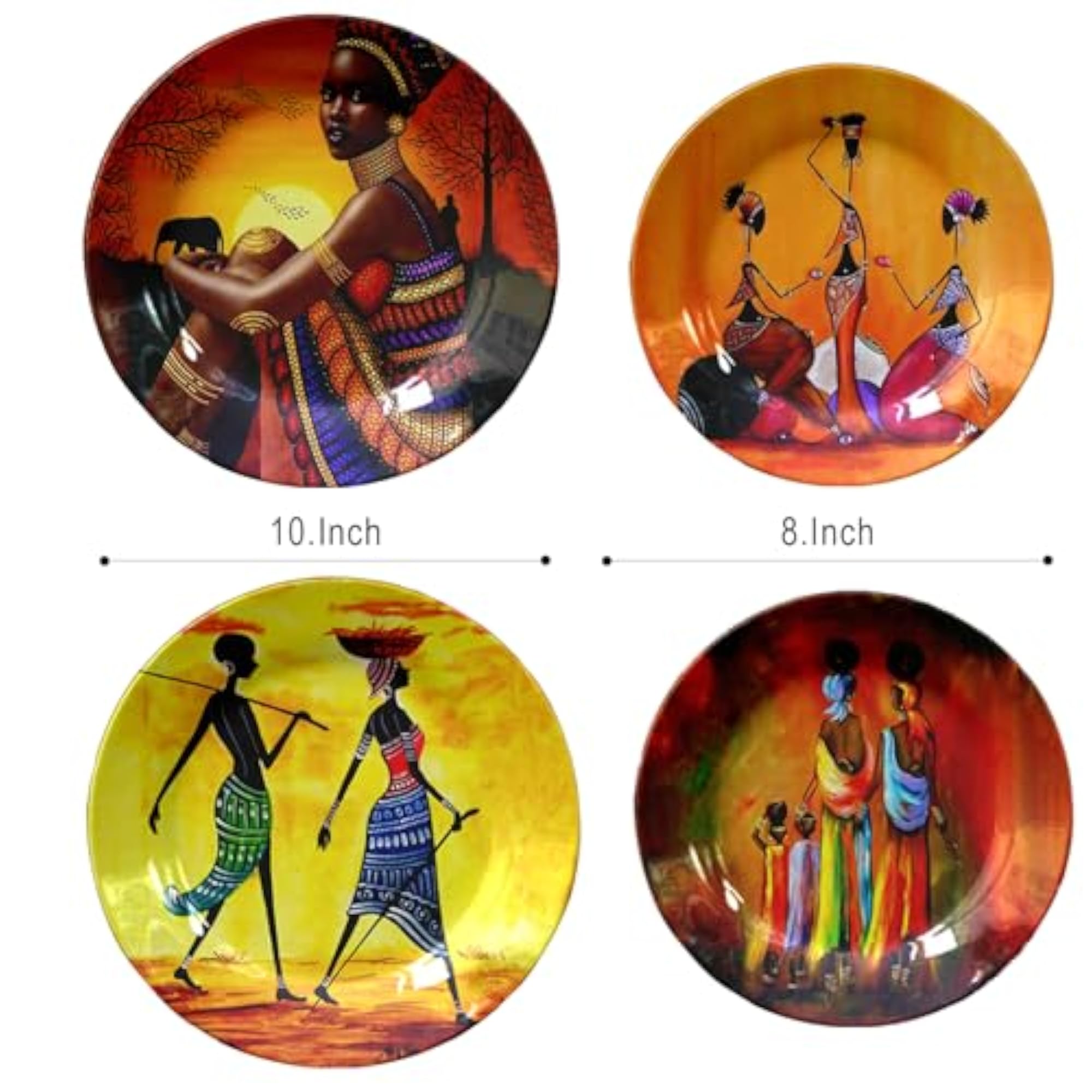 Tribal Art Ceramic Decorative Plate Set with Stand and Hook