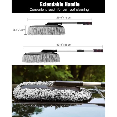 Image of 5 PCs Microfiber Car Duster with Long Handle Car Cleaning Brush Exteriror and Interiror Car Cleaning Cloth Car Ac Vent Cleaner Brush for Car, Motorbike, SUVs Car Cleaning Kit