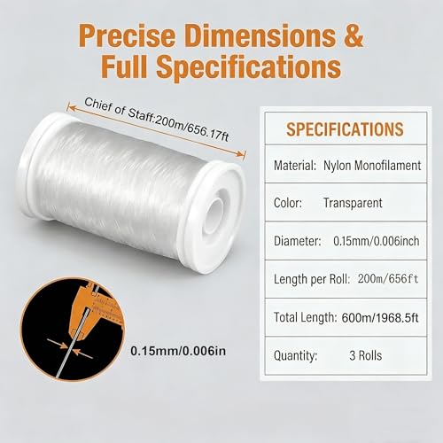 Hilo invisible nylon transparente 0.15mm x 200m 3 piezas miniatura 2