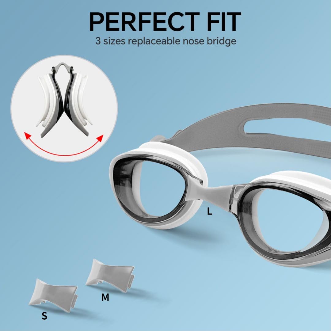 Gafas de natación para miopía, para adultos, jóvenes, hombres, mujeres, antivaho, anti-UV, para natación en interiores y exteriores, sin fugas, color gris -5.0