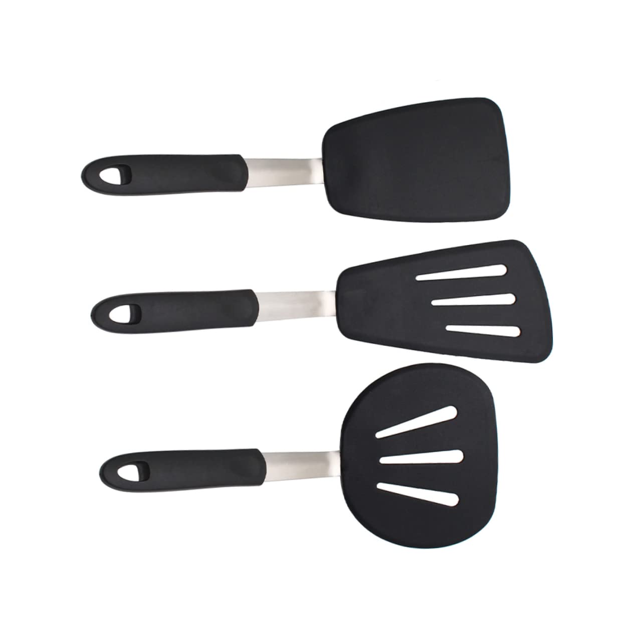 Set di 3 Spatole in Silicone Nero per Cucina e Bistecca