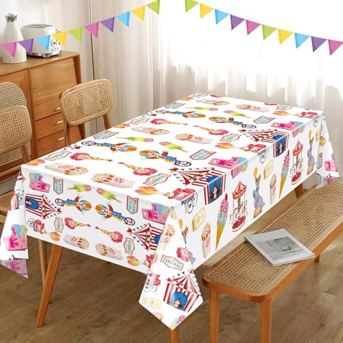 Image of Hxezoc 3 Pack Circus Party Tablecloths, 54 x 108 Inch Disposable Plastic Carnival Table Cover for Carnival Birthday Party Decorations Outdoor Indoor Supplies