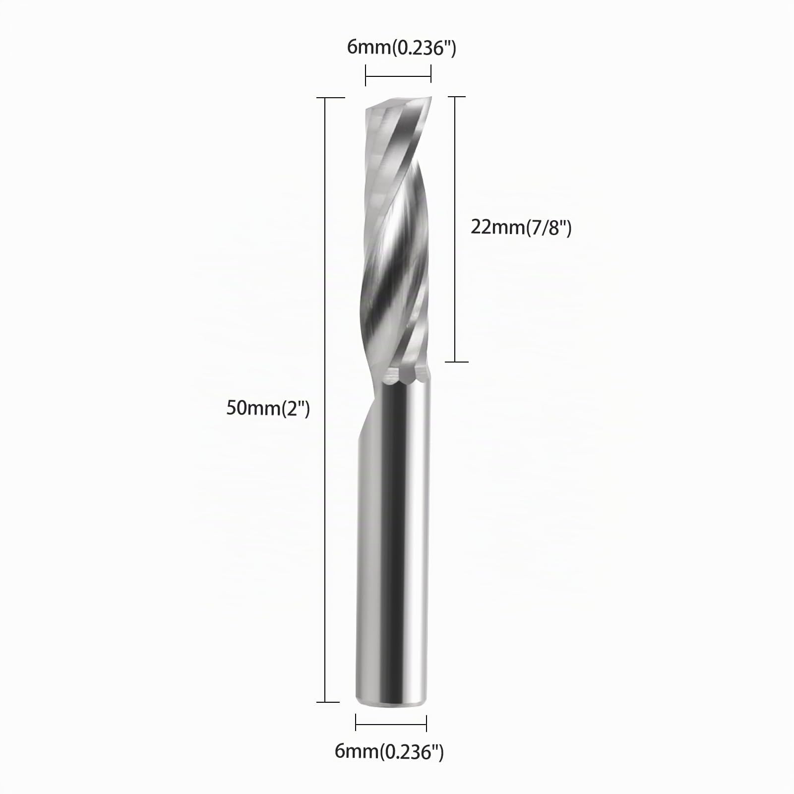 Fraise CNC, fraise à bois, fraise CNC, fraise à simple tranchant VHM avec tige de 6 mm x 22 mm de longueur de coupe CNC pour plaque de densité, plastique, PCB, PVC, MDF, nylon, résine, contreplaqué