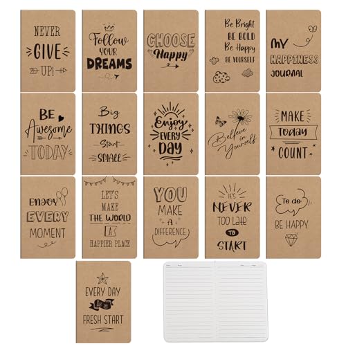 Image of BESARME 16 Pack Mini Inspirational Notebooks, Mini Kraft Journals Bulk Small Lined Pocket Notebook for Students School Supplies Employee Appreciation Gifts