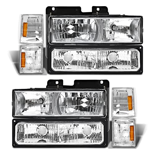 ADCARLIGHTS Headlight Assembly with Bumper & Corner Lights for 1994-1998 GMC C10 Sierra Suburban Yukon Chrome Housing Amber Reflector Left Right W/O Bulbs by ADCARLIGHTS - Used condition - US$48.35
