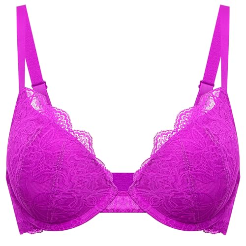 Image of DOBREVA Women's Push Up Lace Bra Underwire Plunge Full Coverage Bras Sexy Plus Size Support