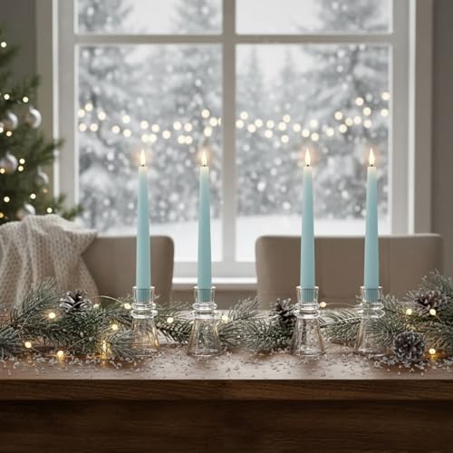 Image of LampLust Flameless Taper Candles with Remote, 9 Inch, 4 Pack Pastel Blue Candlesticks, LED Flickering Flameless Candles for Baby Shower Gender Reveal Decoration, Summer Home Decor, Table Centerpiece