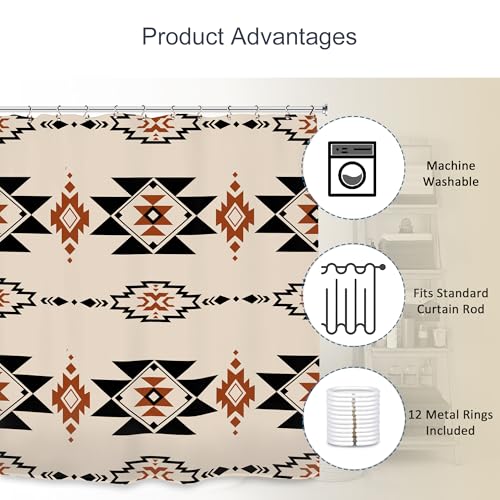 Yookeb YOO-ASEI-ZZ4J Aztec Abstract Bathroom Shower Curtain 60W thumb #5