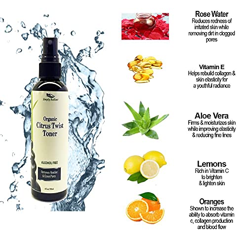 Organic Citrus Facial Toner With Rose Water Witch Hazel & Aloe Vera - Natural Astringent Closes Pores And Preps Skin #TOP4