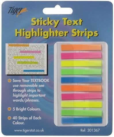 Tiger Stationery Sticky Neon Highlighter Strips Repositionable Memo Note Tabs x 600