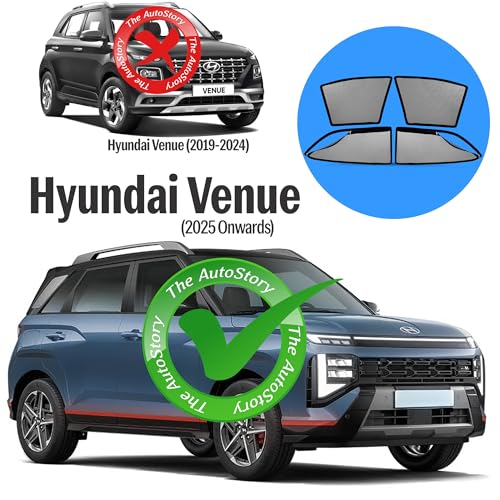 Image of AutoStory Magnetic Car Sunshade for Venue 2025 Onwards | Front Half Cut for Mirror Visibility + Rear Full Coverage with Zipper | Heavy Heat & UV Protection | Privacy Side Window Curtains Shades