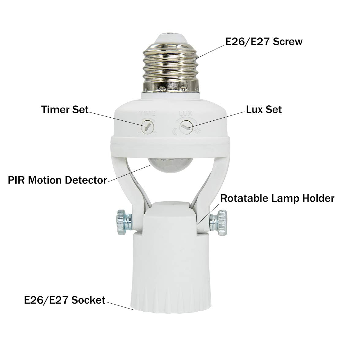 Snapklik.com : NUNET 2pcs PIR Motion Sensor Socket - Angle Swivel Screw ...