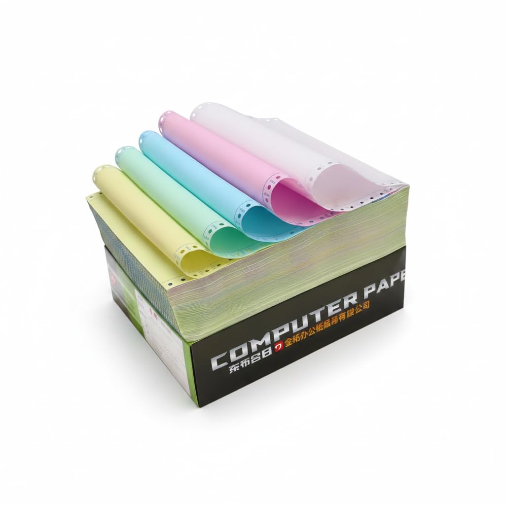 Durchschreibepapier Endlos für Nadeldrucker, Mehrlagiges Computerpapier, für Formulare, Grün, 4-fach, 2-geteilt, 10er-Box