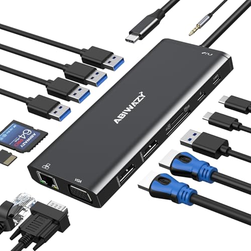 Image of USB C Docking Station Dual Monitor for Dell /HP /Lenovo /Surface Laptop, 14 in 1 Triple Display Hub Multiple Adapter, Dongle with 2 HDMI 4K VGA 5 Port 100W PD Charger Ethernet SD /TF Audio(Black)