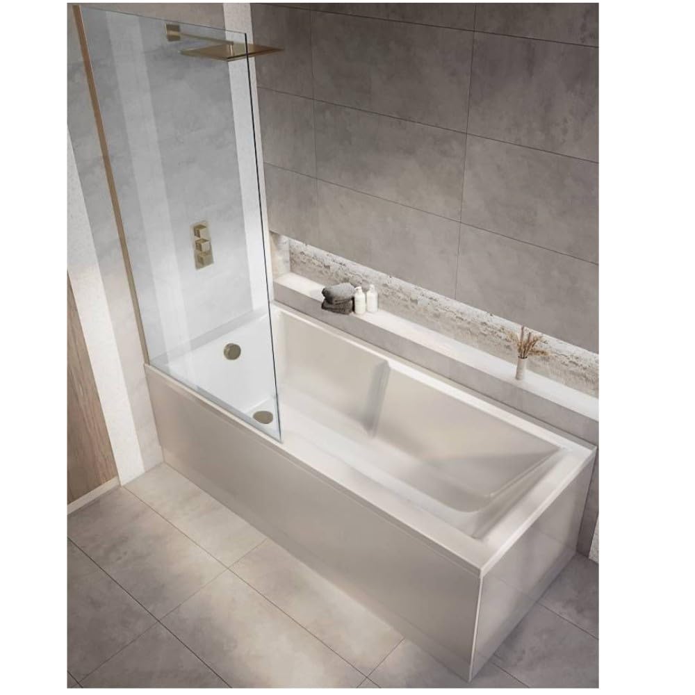 Milano Elswick White 1700mm x 750mm Single Ended Square Shower Bath Copper Screen Side Panel