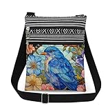 XiaoGalaee Blue Bird Crossbody Bag Bird with Flowers Print Adjustable Shoulder Strap Messenger Bag Birthday Christmas Holiday Gift for Friend