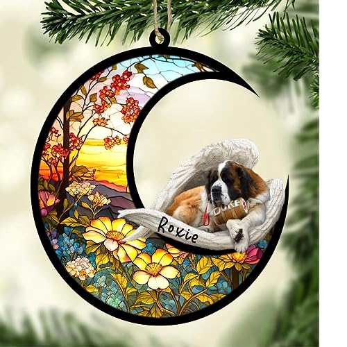 Atrapasoles conmemorativo de San Bernardo personalizado, 1 adorno de Navidad con nombre, atrapasueños de pérdida de mascotas, regalos para los amantes de los perros, pérdida de perros, San Bernardo, 1 Atrapasoles conmemorativo de San Bernardo personalizado, 1 adorno de Navidad con nombre, atrapasueños de pérdida de mascotas, regalos para los amantes de los perros, pérdida de perros, San Bernardo, 1