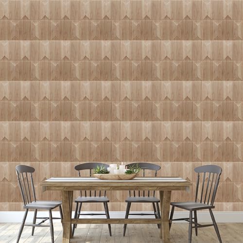 Image of Kayra Decor Wall Panels for Bedroom PVC Artisian Design, Beech Wood Color 19.7 inch x 19.7 inch (Pack of 18) - Covers 48.51 Sq. Ft.
