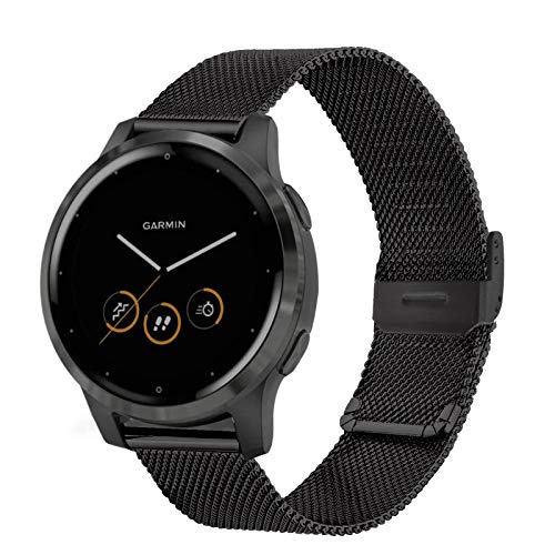 Stainless Steel Watch Bands for Garmin Vivoactive 4S 40mm/Vivomove 3S 39mm, Metal Mesh Quick Release Wristband Strap for Fossil Q Venture Gen 4 HR/Gen 3 (Black)