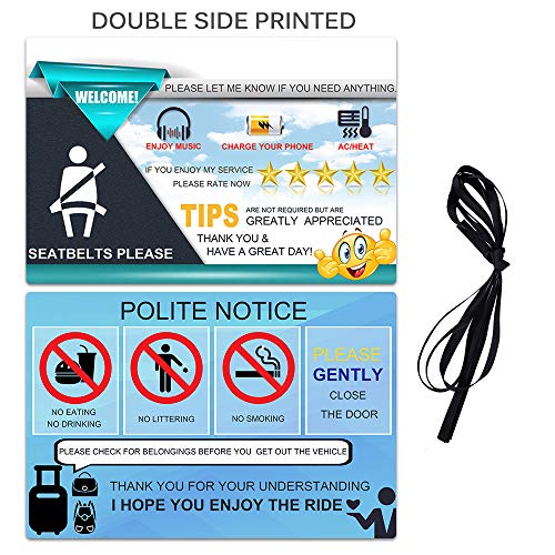 AutoEC Rideshare Sign Accessories, Five Star Rideshare Driver Rating Tip Signs, Large 9x6 Inch PVC Durable Display Share Driver Taxi Signs Card Hang Tag for Car Backseat Headrest (Pack of 3)