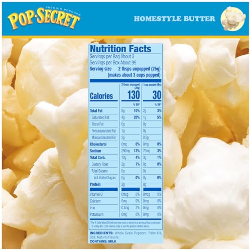 Image of Pop Secret Microwave Popcorn, Homestyle Butter Flavor, 3 Ounce Sharing Bags, (Pack of 30)