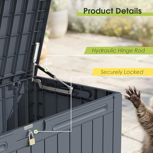 Image of Devoko 100 Gallon Outdoor Storage Box, Waterproof Deck Box Lockable (Gray)