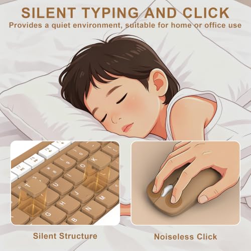 Image of Wireless Keyboard and Mouse Combo, Full-Sized Wireless Keyboard and Adjustable DPI Mouse, 2.4GHz USB Receiver, Keyboard and Mouse for PC, Windows, Desktop, Laptop (Mocha Color)