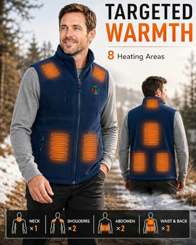 Image of KOVNLO Men's Heated Fleece Vest with 8 Heating Panels and Battery Pack